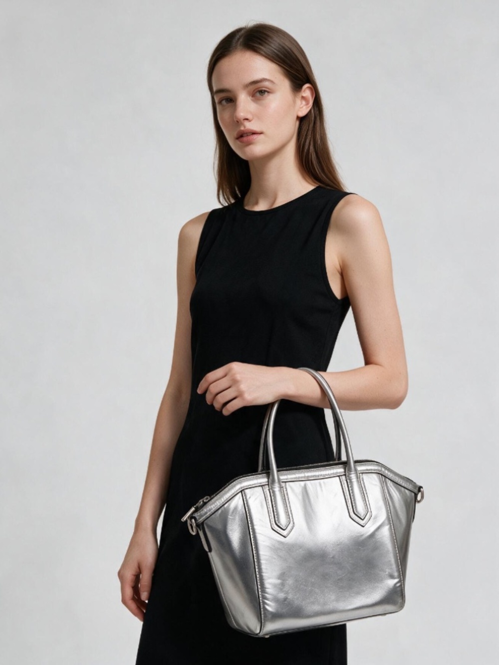 JCrew metallic silver purse